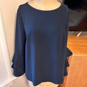 J. Crew Black Tiered Bell Sleeve Top Crepe Black 12T
